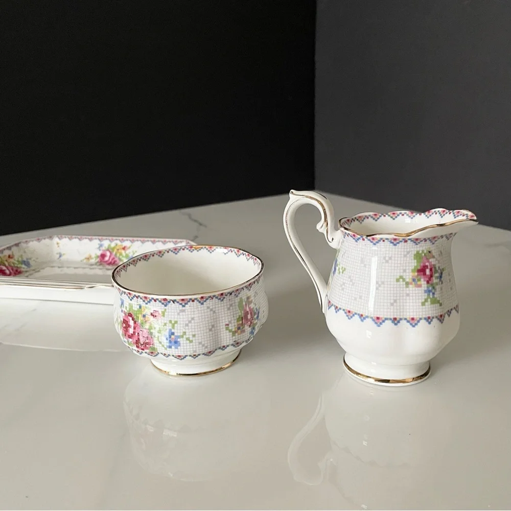 Sugar, Creamer & Tray SET - Petit Point by Royal Albert